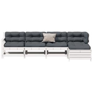 vidaXL 5-delige Loungeset met kussens massief grenenhout wit