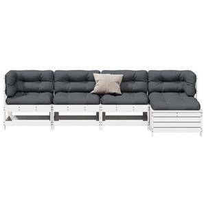 vidaXL 5-delige Loungeset met kussens massief grenenhout wit