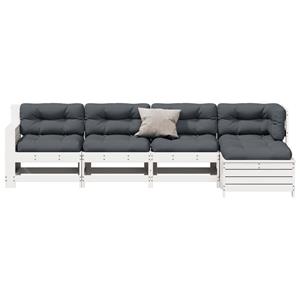 vidaXL 5-delige Loungeset met kussens massief grenenhout wit