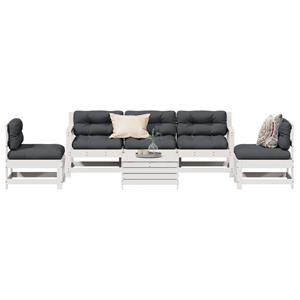 vidaXL 6-delige Loungeset met kussens massief grenenhout wit