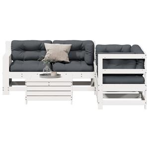 vidaXL 5-delige Loungeset met kussens massief grenenhout wit