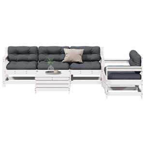 vidaXL 6-delige Loungeset met kussens massief grenenhout wit