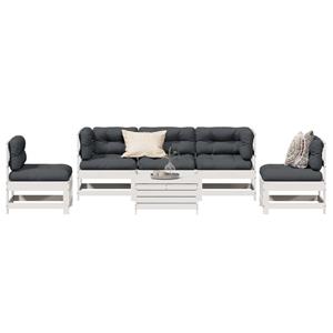 vidaXL 6-delige Loungeset met kussens massief grenenhout wit