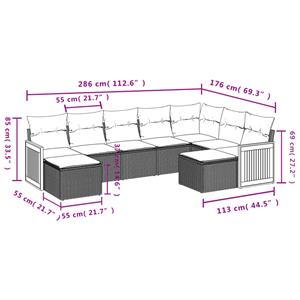 vidaXL 9-delige Loungeset met kussens poly rattan zwart