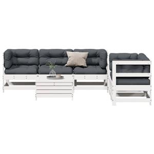 vidaXL 6-delige Loungeset met kussens massief grenenhout wit