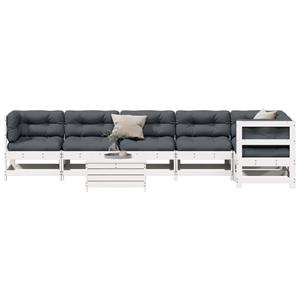 vidaXL 7-delige Loungeset met kussens massief grenenhout wit