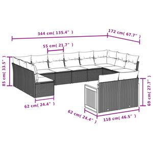 vidaXL 12-delige Loungeset met kussens poly rattan zwart