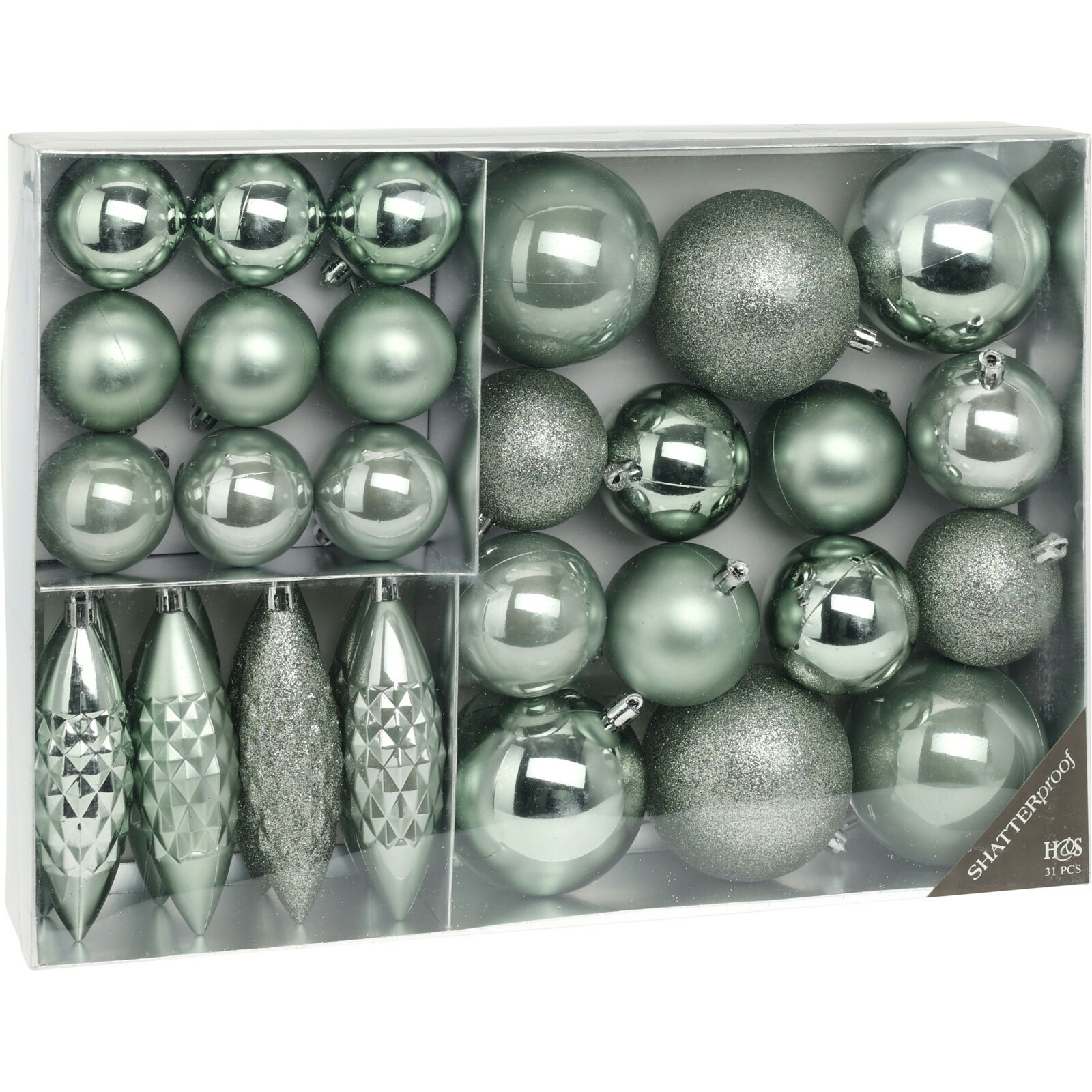 Christmas Decoration kerstballen en hangers -31x -kunststof -mintgroen -