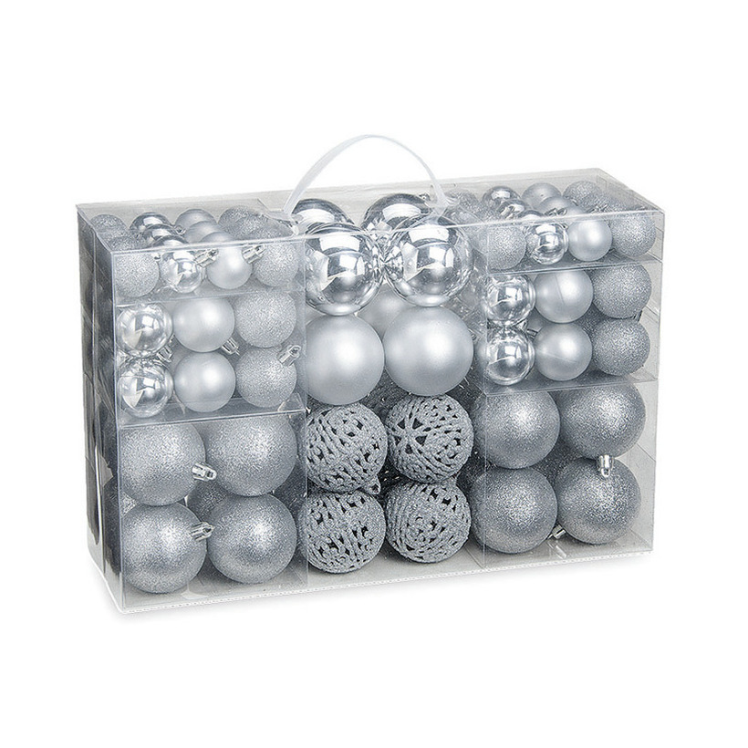 G. Wurm 100x stuks kunststof kerstballen zilver 3, 4 en 6 cm -