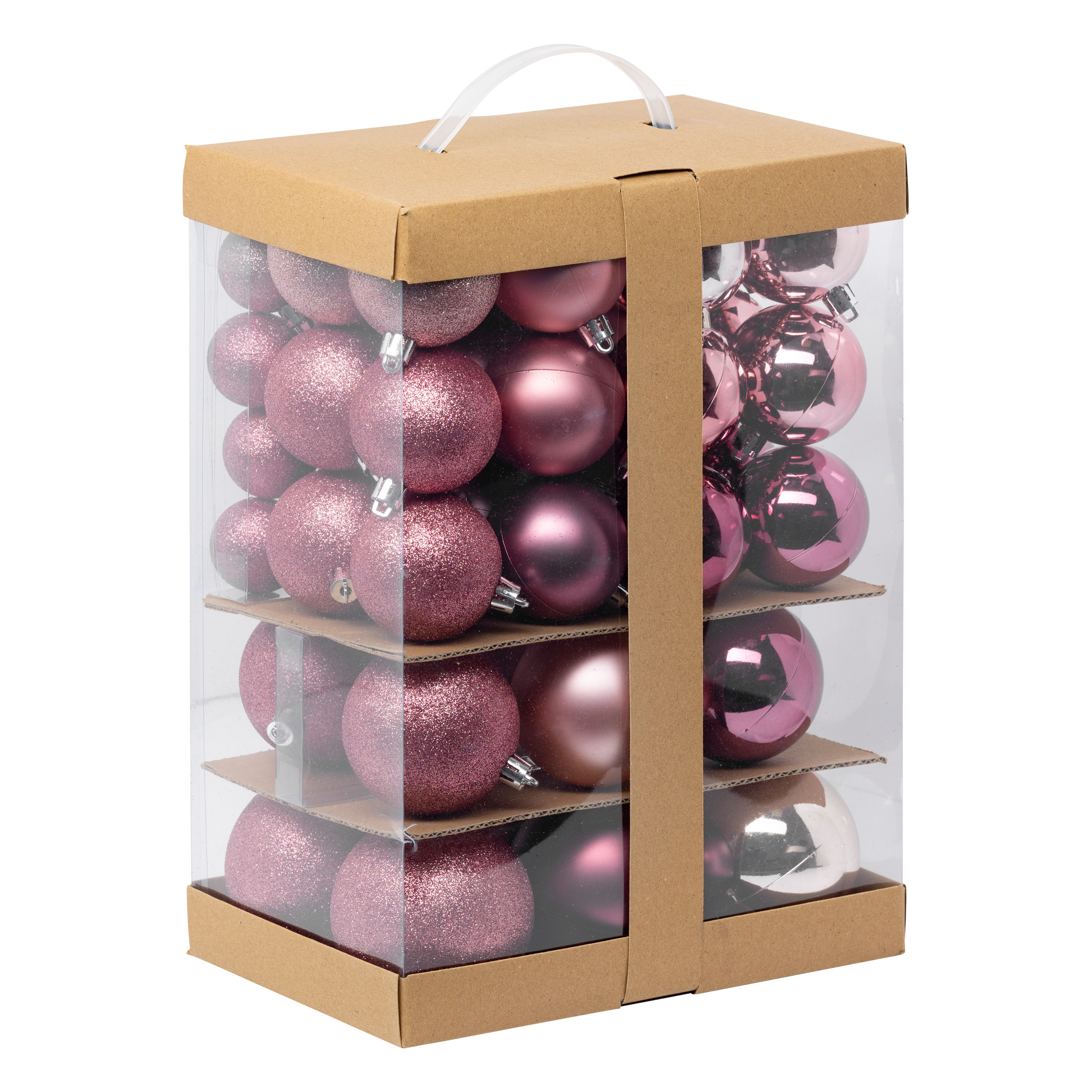 Feeric lights & Christmas Feeric Christmas Kerstballen - 60x st - 4, 6, 7 en 8 cm - roze - kunststof -