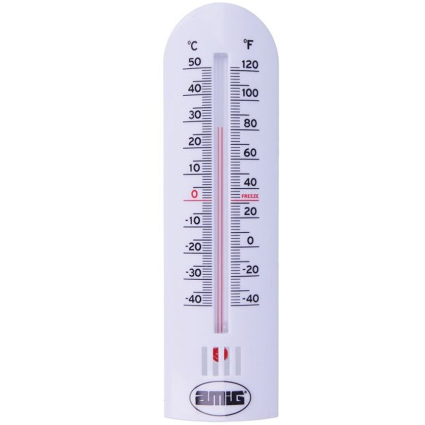 AMIG Thermometer binnen/buiten - kunststof - wit - 30 x 6,5 cm - Celsius/Fahrenheit -