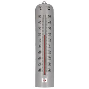 Merkloos Zilveren binnen/buiten thermometer 6 x 27 cm -