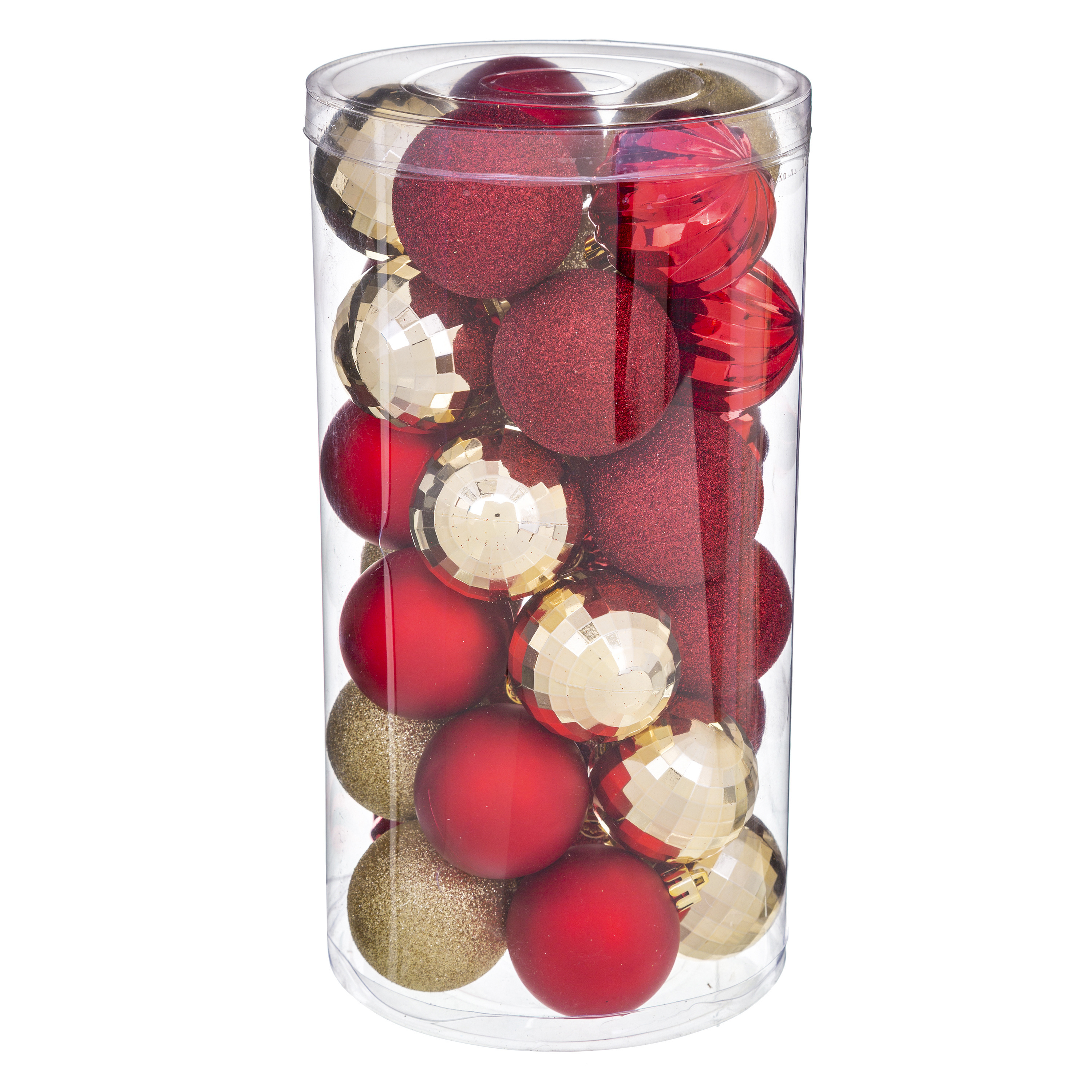 Atmosphera 30x stuks kerstballen mix rood/champagne glans en mat kunststof 6 cm -