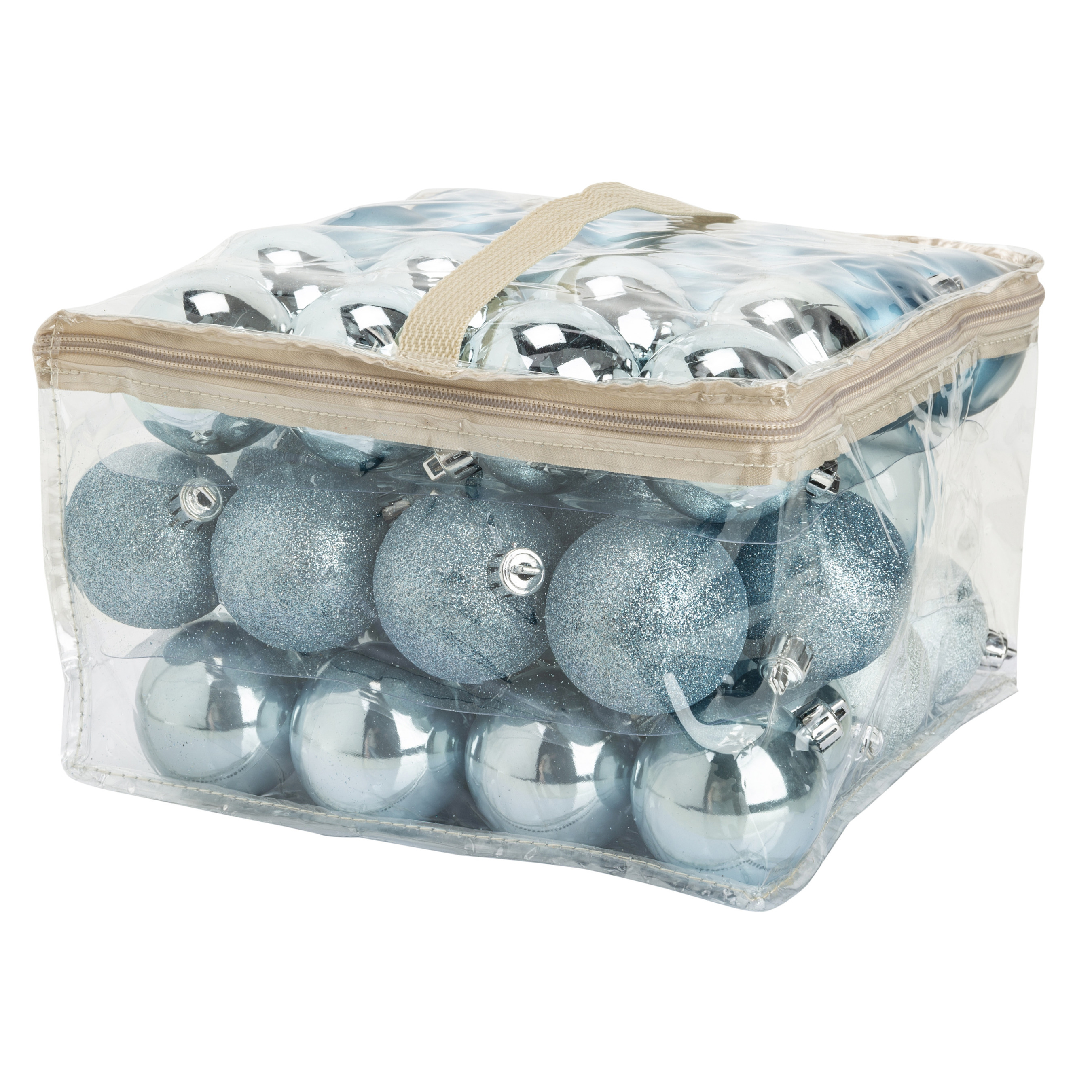 Cosy & Trendy 48x stuks kunststof kerstballen ijsblauw 6 cm in opbergtas/opbergbox -