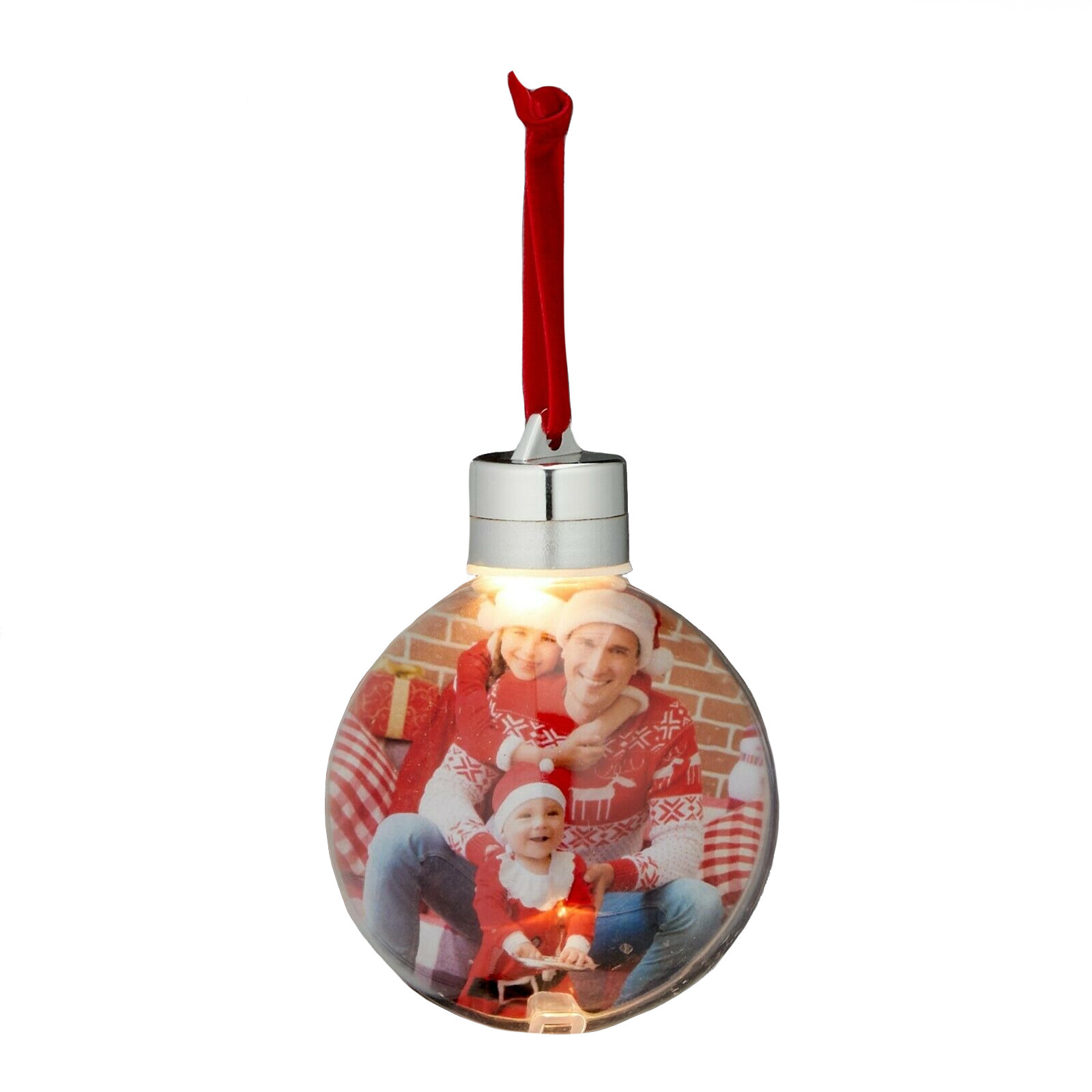 Cepewa 1x stuks DIY foto/fotolijst kunststof kerstballen transparant 8 cm met verlichting -
