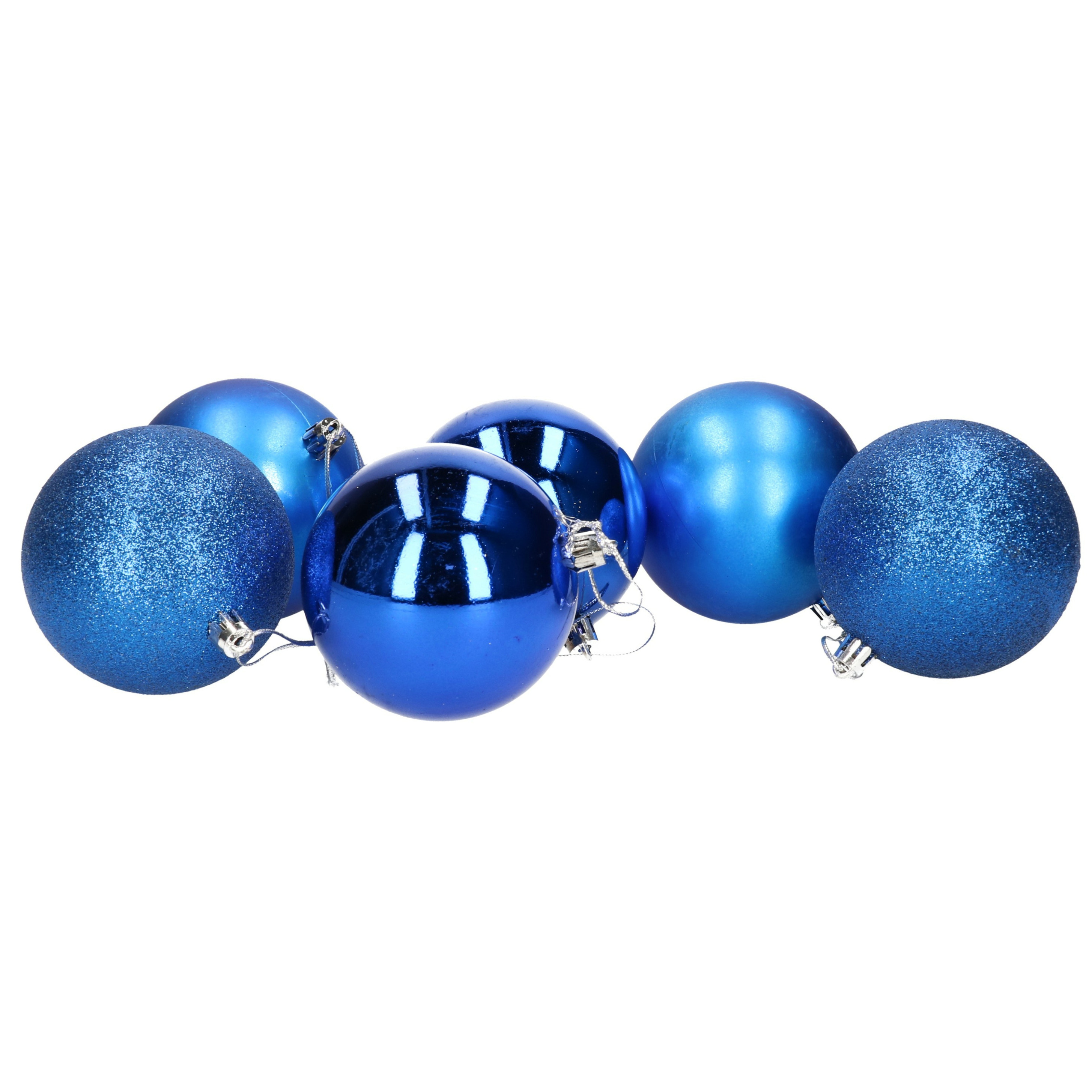 Gerimport 6x stuks kerstballen blauw mix van mat/glans/glitter kunststof 8 cm -