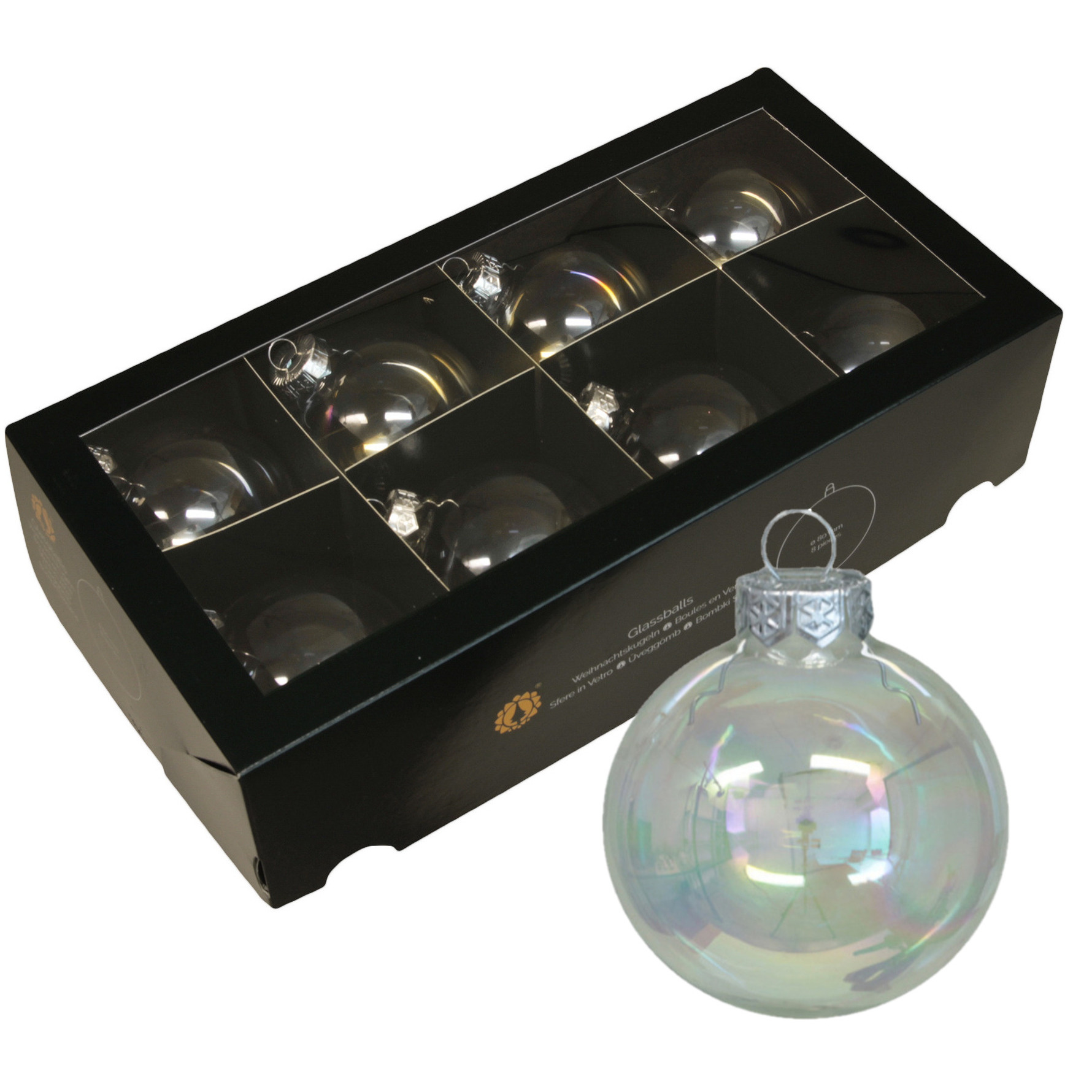 Othmar Decorations Kerstballen van glas - 8x - transparant parelmoer -8 cm -milieubewust -
