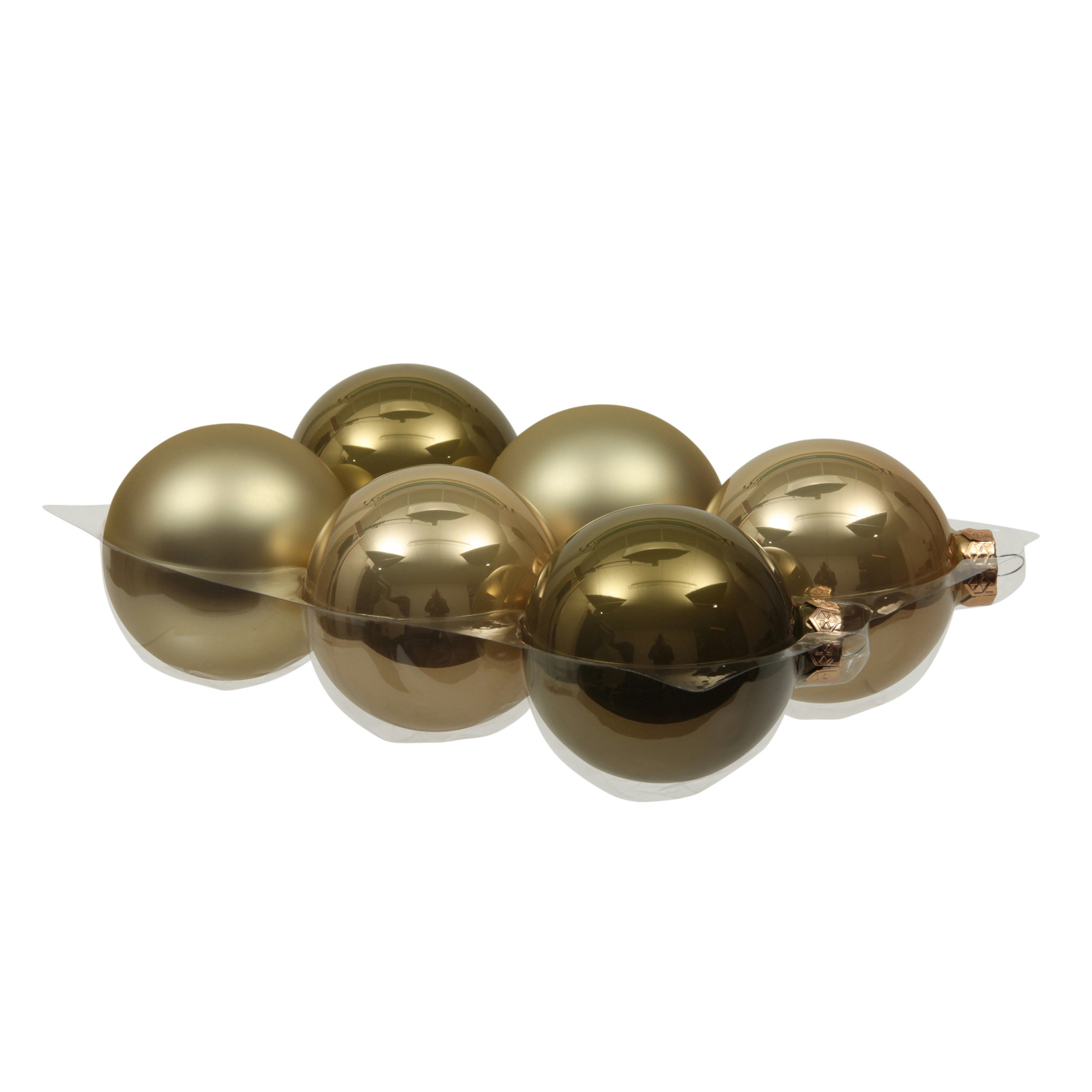 Othmar Decorations Kerstballen - 6x st - dusky lime goud/groen - 8 cm - glas -