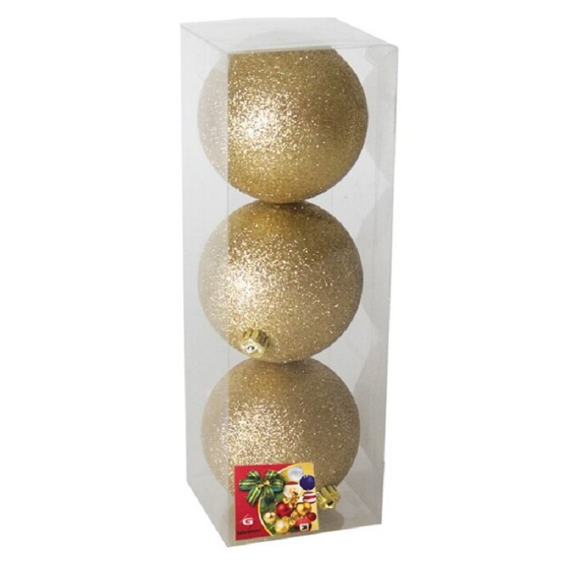 Gerimport Kerstballen - 3 stuks - goudkleurig - glitters - kunststof - 10cm -