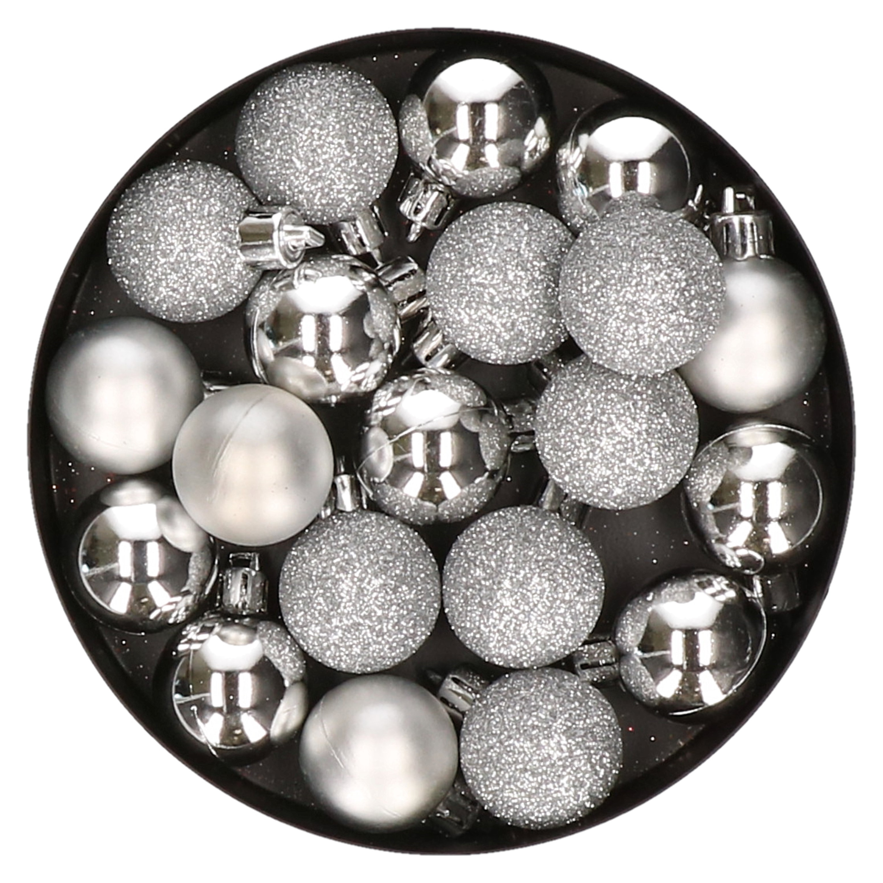 Cosy & Trendy 20x stuks kleine kunststof kerstballen zilver 3 cm mat/glans/glitter -