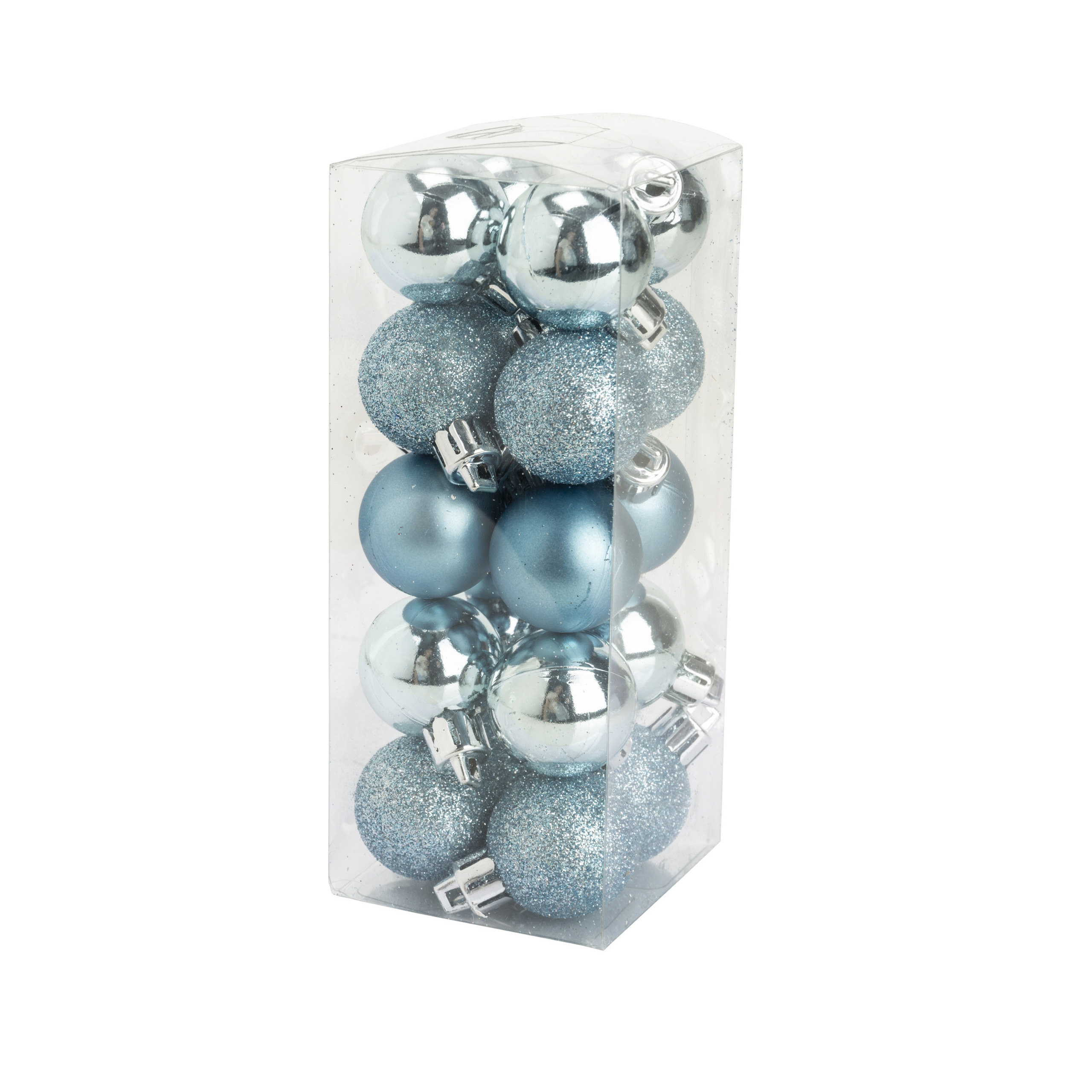 Cosy & Trendy 20x stuks kleine kunststof kerstballen ijsblauw 3 cm mat/glans/glitter -