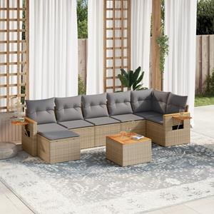 VidaXL 8-delige Loungeset met kussens poly rattan beige