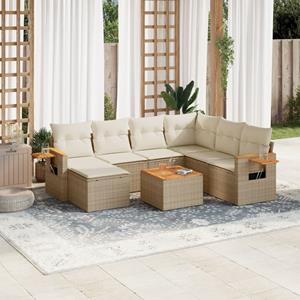 VidaXL 8-delige Loungeset met kussens poly rattan beige