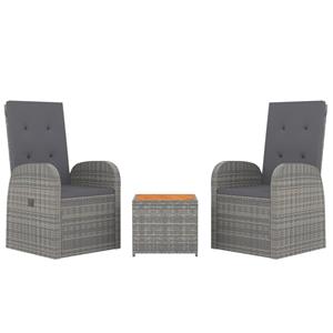 vidaXL 3-delige Loungeset poly rattan en massief acaciahout grijs