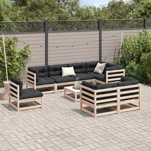 vidaXL 9-delige Loungeset met kussens massief grenenhout