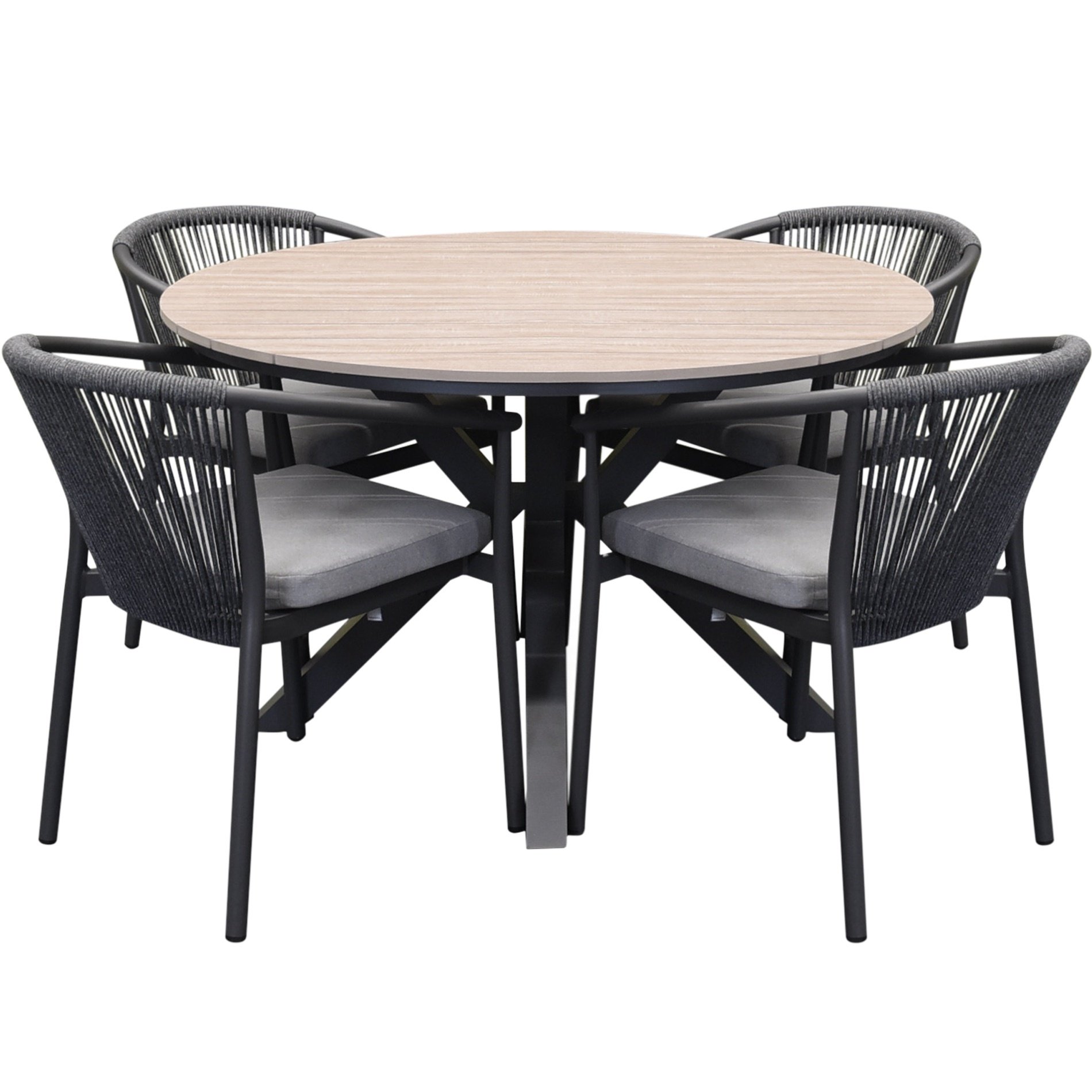AVH-Collectie Quincy Apollo dining tuinset 120xH75 cm rond 5 delig polywood