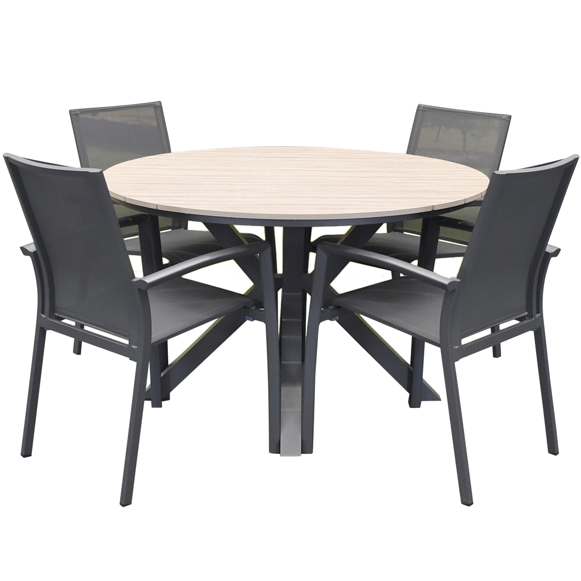 AVH-Collectie Quincy malaga dining tuinset 120xH75 cm rond 5 delig polywood