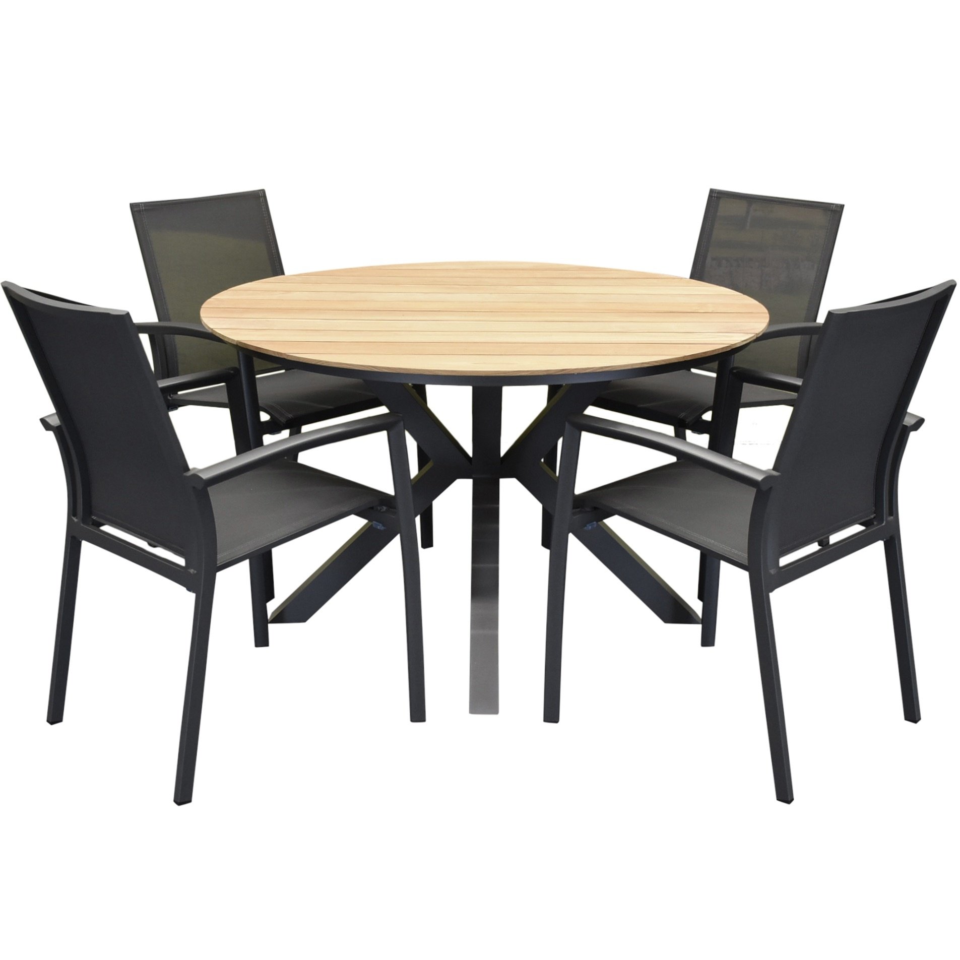 AVH-Collectie Quincy malaga dining tuinset 120xH75 cm rond 5 delig teak