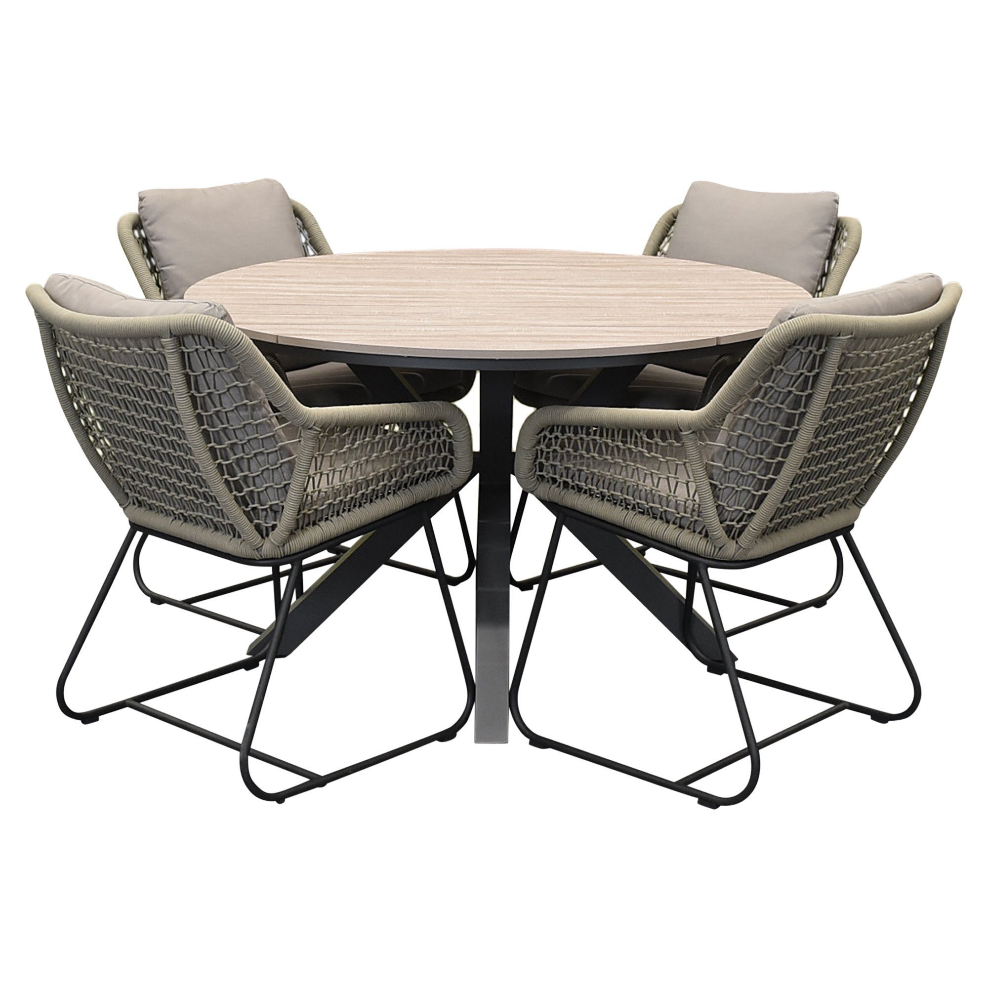 AVH-Collectie Quincy Savona dining tuinset 120xH75 cm rond 5 delig polywood taupe