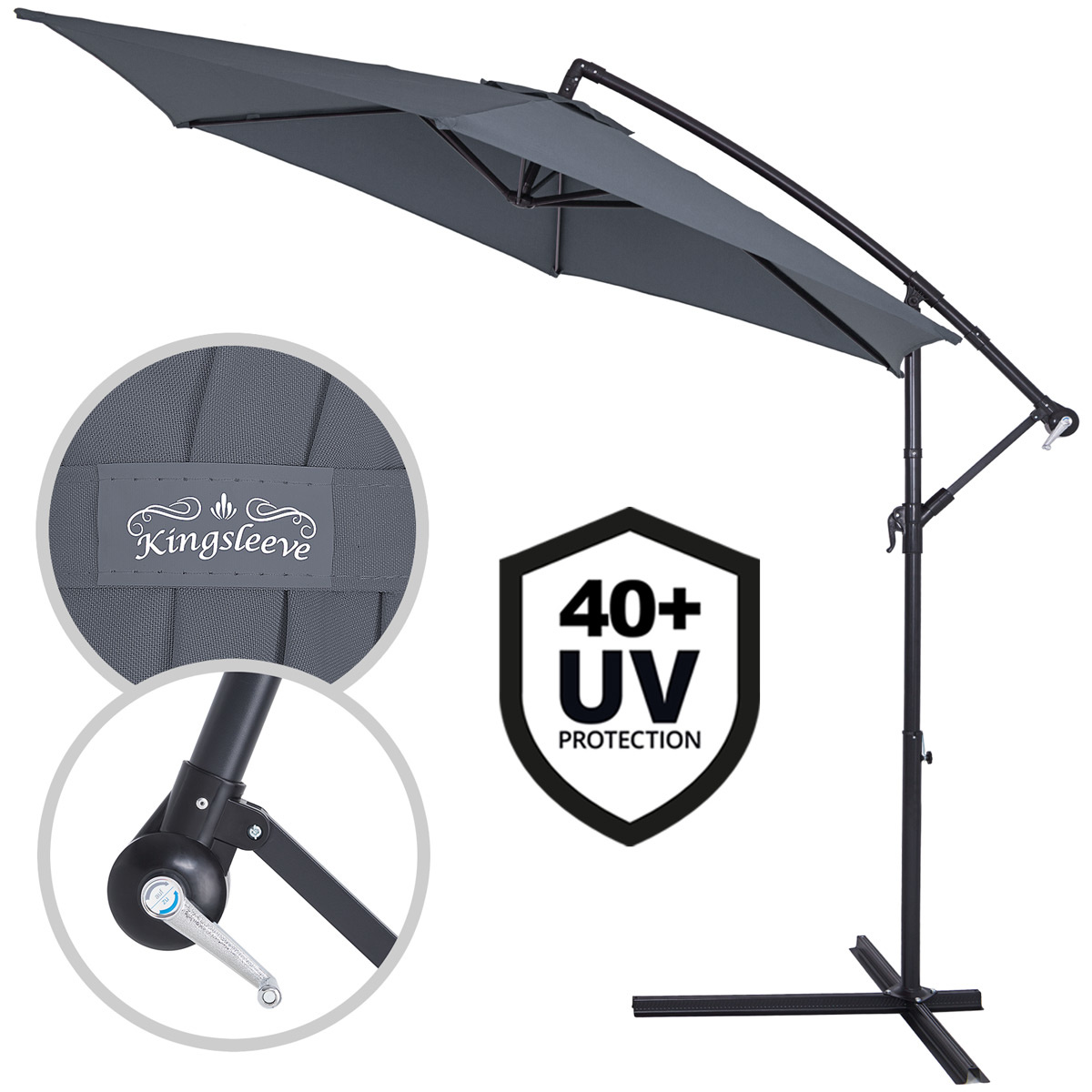 Kingsleeve Parasol/ Tuinparasol - UV bescherming 40+ - Aluminium - Grijs - Ø330cm