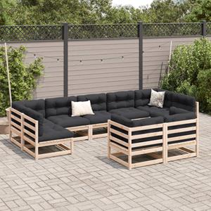 vidaXL 9-delige Loungeset met kussens massief grenenhout