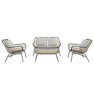 Firber - Gartenmöbel-Set 4-teilig in Schwarz/Beige mit Tisch, Sofa und zwei Stühlen - Selsey