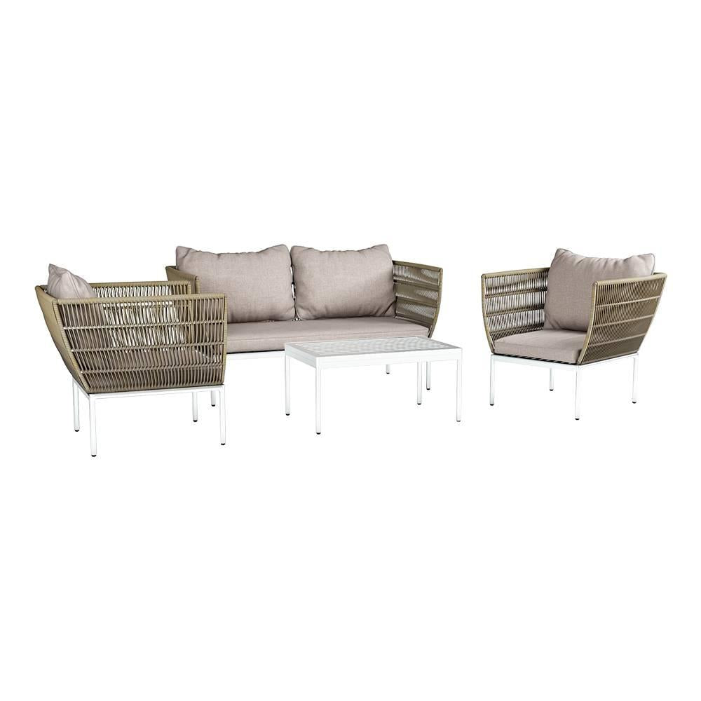 Sansuna - Gartenmöbel-Set 4-tlg. aus einem Tisch, einem Sofa und zwei Sesseln, aus natürlichem Rattan und Aluminium - Selsey