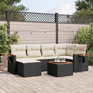 VidaXL 7-delige Loungeset met kussens poly rattan zwart