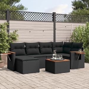 VidaXL 7-delige Loungeset met kussens poly rattan zwart