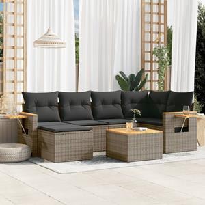 VidaXL 7-delige Loungeset met kussens poly rattan grijs