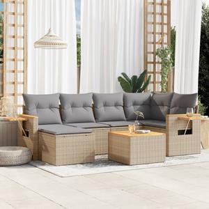 VidaXL 7-delige Loungeset met kussens poly rattan beige