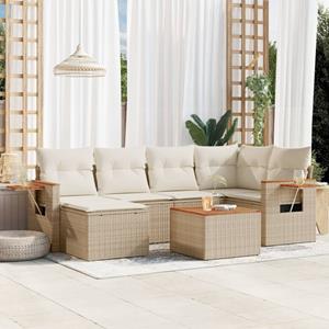 VidaXL 7-delige Loungeset met kussens poly rattan beige