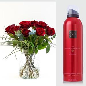 Everspring Bouquet red roses | 50cm length bouquet red roses x rituals ayurveda foaming showergel