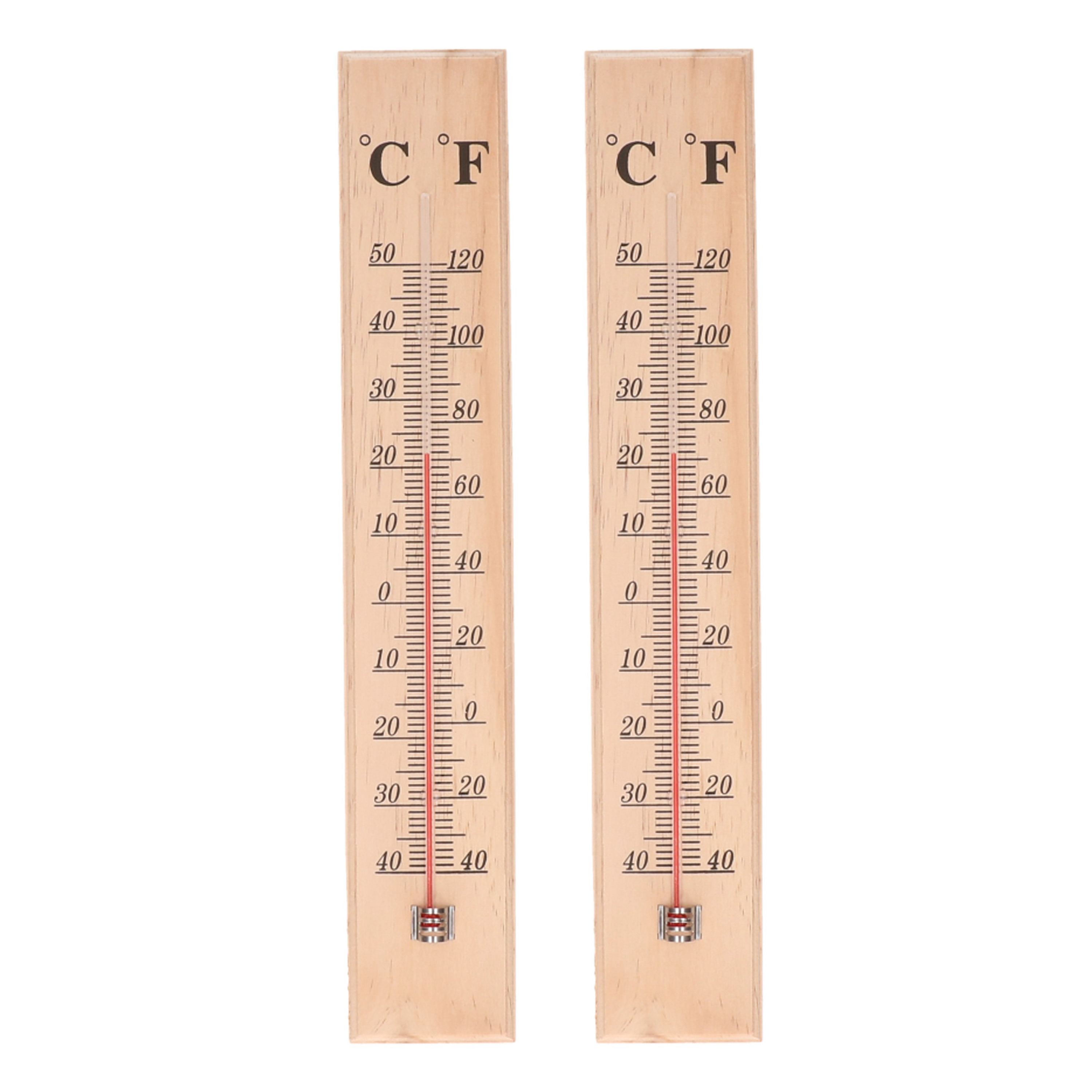 Merkloos Thermometer - 2x - voor binnen en buiten - hout - x 7 cm - Celsius/Fahrenheit -
