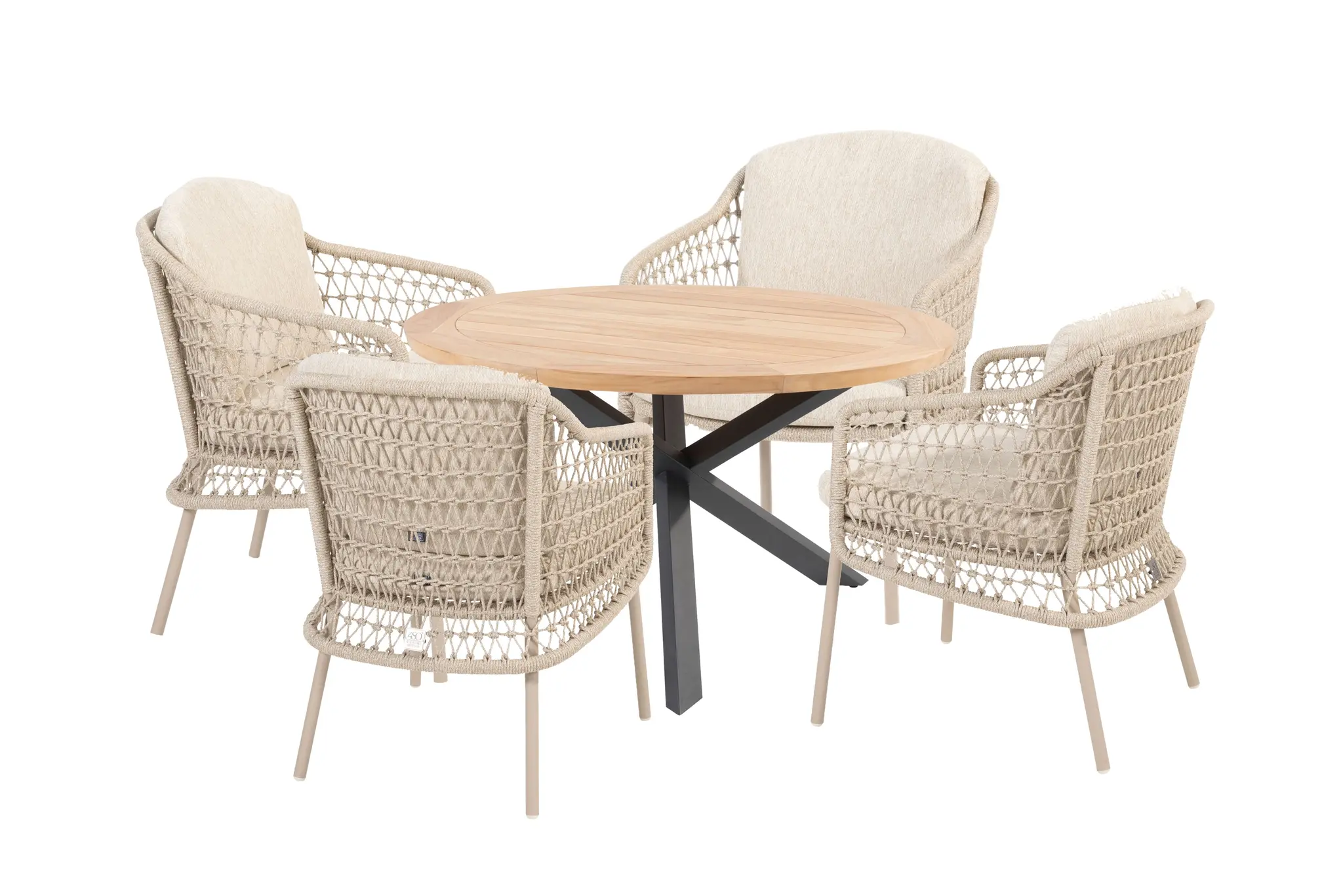 4 Seasons Outdoor Prado tafel Ø130x75cm met 4 Puccini stoelen