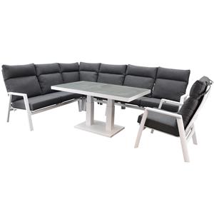 AVH-Collectie Pacific hoek dining loungeset 6 delig aluminium verstelbaar wit