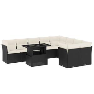 vidaXL 10-delige Loungeset met kussens poly rattan zwart