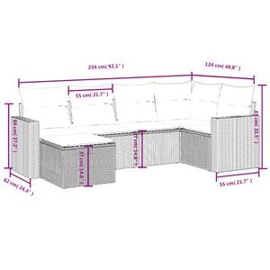 vidaXL 6-delige Loungeset met kussens poly rattan bruin