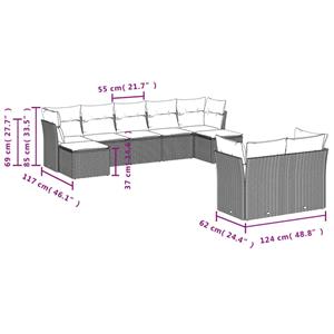 vidaXL 9-delige Loungeset met kussens poly rattan bruin