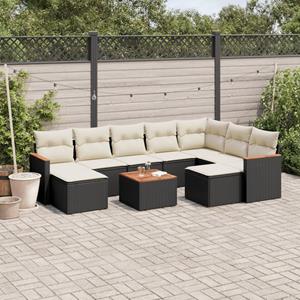 VidaXL 10-delige Loungeset met kussens poly rattan zwart